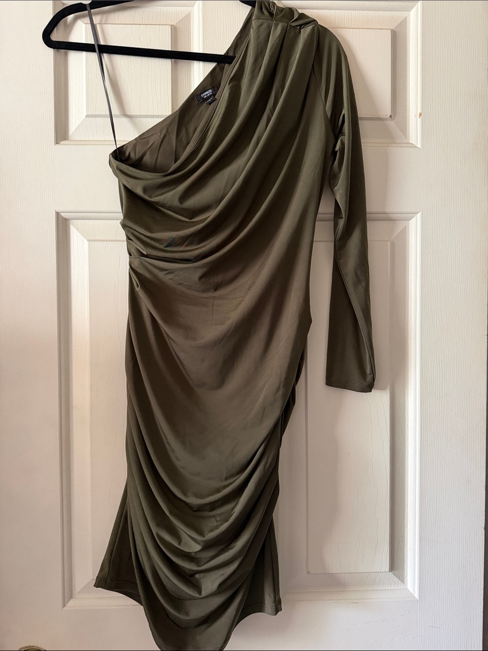 One-Shoulder Olive Ruched Dress